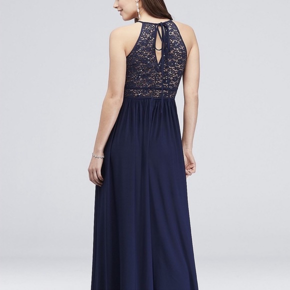 NWT Morgan & Co. Halter Top Long Prom Dress, Navy Blue, Size 8 - Picture 11 of 12